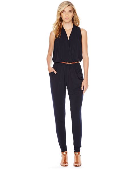 michael kors blue jumpsuit|Michael Kors sleeveless black jumpsuit.